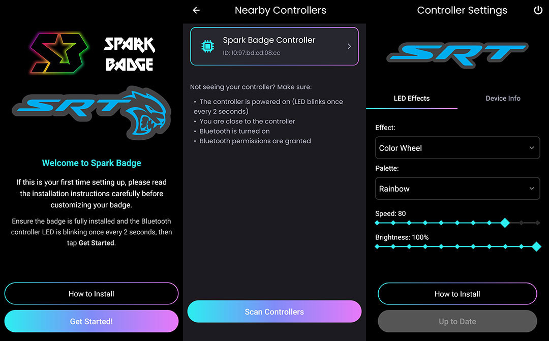 SparkBadge app controlling a badge